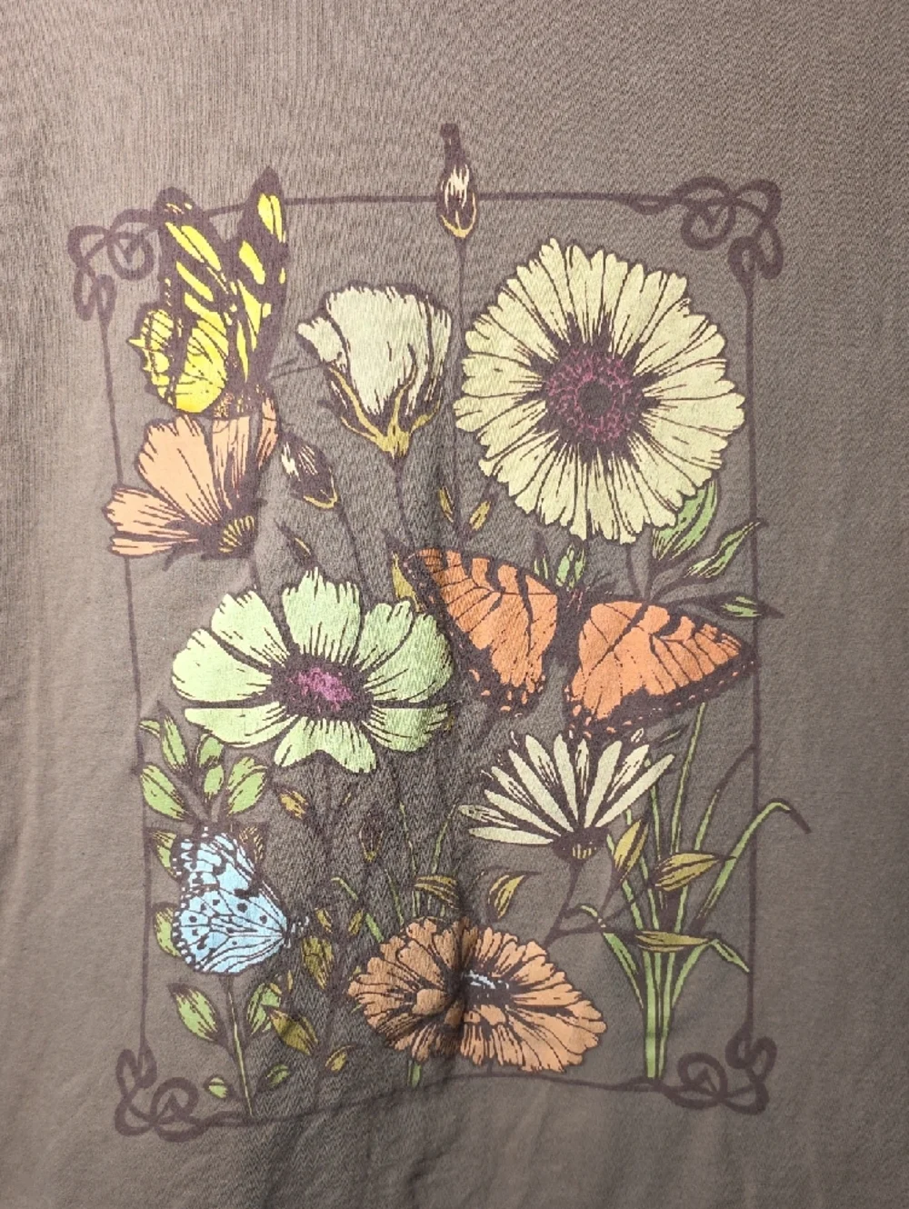 Fifth Sun Butterfly Floral Graphic Crop Top Brown Cottagecore Boho Large - Picture 3 of 6